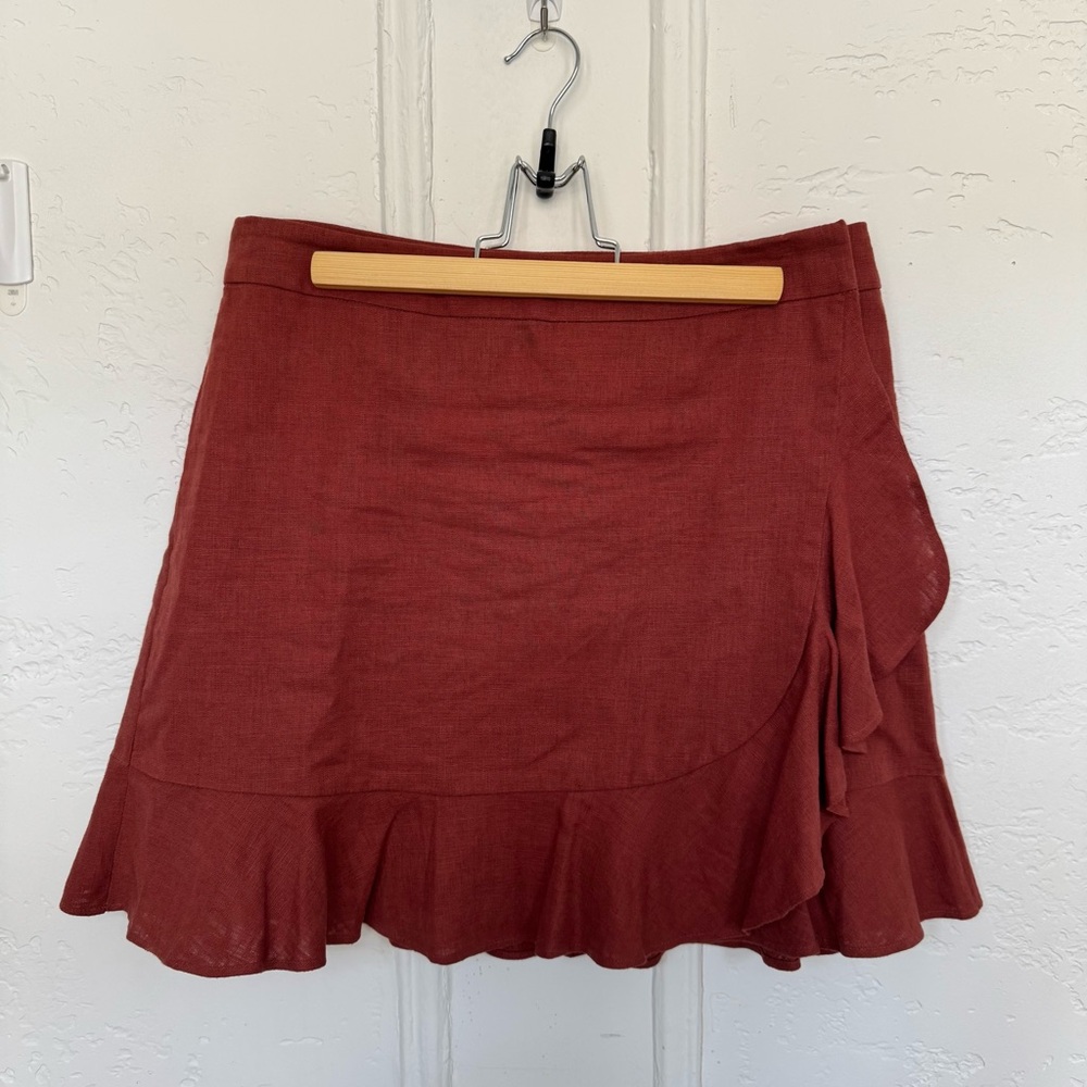 RW&CO. Rust Red Mini Skirt with Ruffle Hem